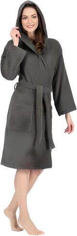 Classic Turkish Towels Unisex Premium Cotton Hooded Bathrobe - Luxury Plush Long Terry Cloth Robe, Grey (Medium/Large) in Kuwait