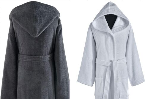 Classic Turkish Towels Unisex Premium Cotton Hooded Bathrobe - Luxury Plush Long Terry Cloth Robe, Grey (Medium/Large) in Kuwait