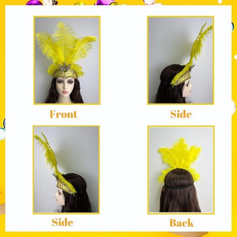 عصابة رأس Goenb Mardi Gras، عصابة رأس Mardi Gras للنساء والفتيات، غطاء رأس من ريش الكرنفال لحفلات هاواي التنكرية in Kuwait