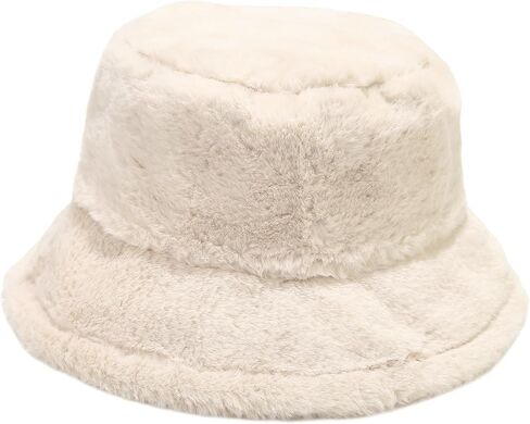 Winter Warm Faux Fur Bucket Hat Fluffy Fuzzy Plush Fisherman Hat for Women in Kuwait