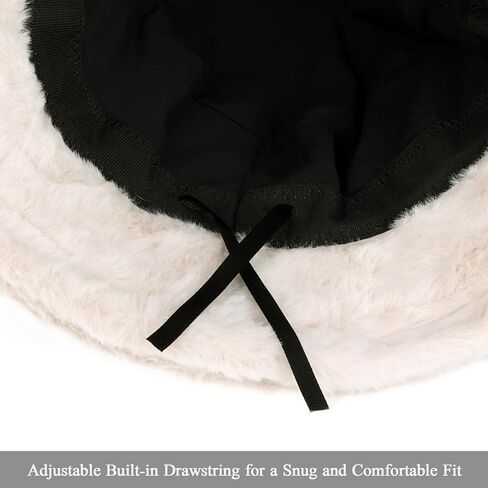 Winter Warm Faux Fur Bucket Hat Fluffy Fuzzy Plush Fisherman Hat for Women in Kuwait