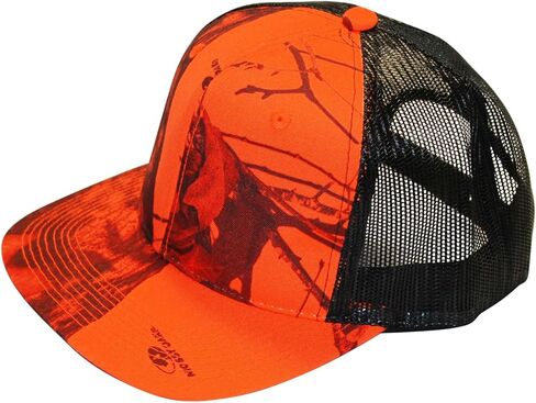 Mossy Oak Blaze Orange Camo Trucker Hat Mens Cap Mesh Snapback Wear Flat or Curved Bill Sweatband in Kuwait