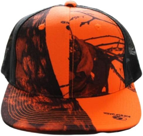 Mossy Oak Blaze Orange Camo Trucker Hat Mens Cap Mesh Snapback Wear Flat or Curved Bill Sweatband in Kuwait