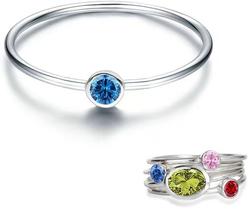 925 Sterling Silver Mother Daughter Birthstone Stackable Rings Set Mother Ring with Birthstone Mother Daughter Family Ring Mother's Day Jewelry Gifts for Wife in Saudi Arabia