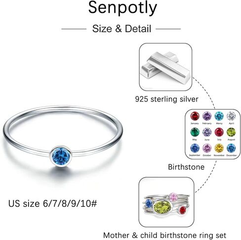925 Sterling Silver Mother Daughter Birthstone Stackable Rings Set Mother Ring with Birthstone Mother Daughter Family Ring Mother's Day Jewelry Gifts for Wife in Saudi Arabia