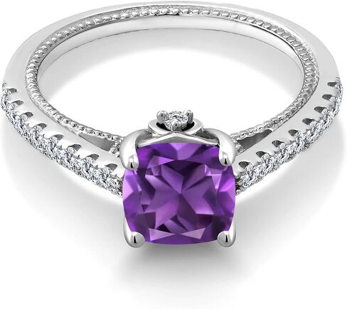 Gem Stone King 925 Sterling Silver Purple Amethyst and White Created Sapphire Ring For Women (1.70 Cttw, Cushion Cut 7MM, Gemstone Birthstone, Available In Size 5, 6, 7, 8, 9) in Saudi Arabia