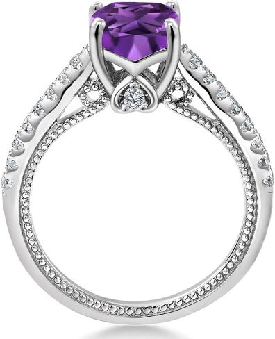 Gem Stone King 925 Sterling Silver Purple Amethyst and White Created Sapphire Ring For Women (1.70 Cttw, Cushion Cut 7MM, Gemstone Birthstone, Available In Size 5, 6, 7, 8, 9) in Saudi Arabia