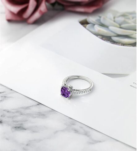 Gem Stone King 925 Sterling Silver Purple Amethyst and White Created Sapphire Ring For Women (1.70 Cttw, Cushion Cut 7MM, Gemstone Birthstone, Available In Size 5, 6, 7, 8, 9) in Saudi Arabia