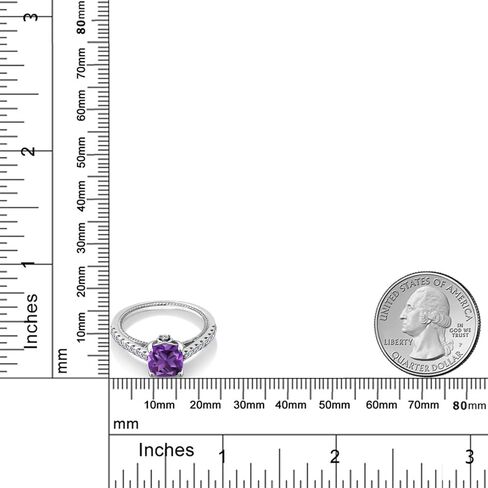 Gem Stone King 925 Sterling Silver Purple Amethyst and White Created Sapphire Ring For Women (1.70 Cttw, Cushion Cut 7MM, Gemstone Birthstone, Available In Size 5, 6, 7, 8, 9) in Saudi Arabia