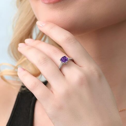 Gem Stone King 925 Sterling Silver Purple Amethyst and White Created Sapphire Ring For Women (1.70 Cttw, Cushion Cut 7MM, Gemstone Birthstone, Available In Size 5, 6, 7, 8, 9) in Saudi Arabia