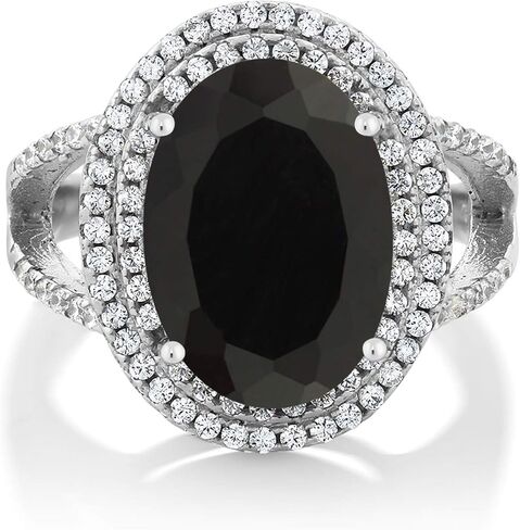 خاتم من الفضة الإسترليني عيار 925 من Gem Stone King للنساء (6.44 قيراط، بيضاوي 14 × 10 مم، حجر ميلاد من الأحجار الكريمة، متوفر بمقاس 5، 6، 7، 8، 9) in Kuwait