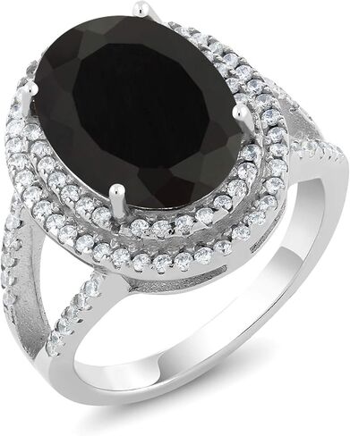 خاتم من الفضة الإسترليني عيار 925 من Gem Stone King للنساء (6.44 قيراط، بيضاوي 14 × 10 مم، حجر ميلاد من الأحجار الكريمة، متوفر بمقاس 5، 6، 7، 8، 9) in Kuwait