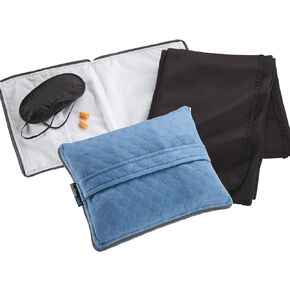 Lewis N. Clark Ultimate Comfort Set + Portable Travel Kit for Airplane, Includes Inflatable Pillow + Zippered Carrying Case, Cozy Fleece Blanket, Eye Mask for Sleeping & Foam Ear Plugs, Black