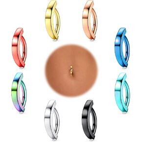 JOERICA 14G Clicker Belly Button Rings for Women Men Curved Barbell Navel Piercing Jewelry Stainless Steel Hoop Belly Button Rings Rivet Reverse Curved Navel Barbell Body Jewelry 12mm/10mm