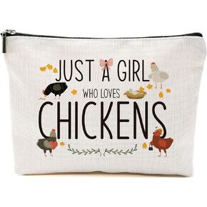Chicken Makeup Bag Chicken Gifts for Chicken Lovers Girls Women Chicken Stuff Merch Animal Lover Farmer Funny Birthday Christmas Gifts for Daughter Sister Bestie Friend Just A Girl Who Loves Chickens