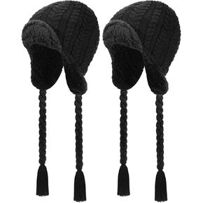 قبعة صياد محبوكة مع غطاء للاذن للشتاء للرجال والنساء للطقس البارد، اسود، مقاس واحد، قطعتين, أسود, One Size in Kuwait