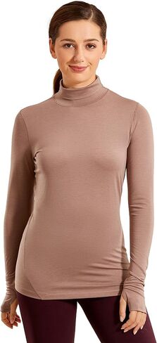 CRZ YOGA Women's Lightweight Long Sleeve Shirts Mock Turtleneck Pullover Lounge Workout Layer Tops with Thumbholes in Saudi Arabia