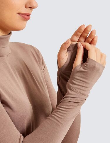 CRZ YOGA Women's Lightweight Long Sleeve Shirts Mock Turtleneck Pullover Lounge Workout Layer Tops with Thumbholes in Saudi Arabia