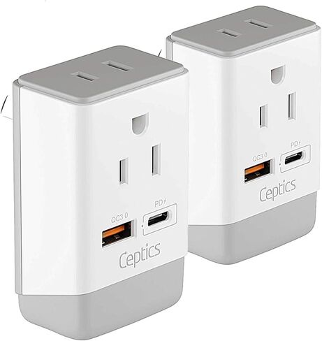Ceptics أستراليا الصين نيوزيلندا محول قابس الطاقة 2 حزمة، QC 3.0 وPD، USB مزدوج آمن وUSB-C - 2 مقبس الولايات المتحدة الأمريكية للولايات المتحدة الأمريكية إلى أستراليا نيوزيلندا فيجي الأرجنتين، النوع I AP-16-2PK شحن سريع in Kuwait