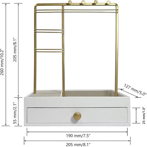 منظم مجوهرات BestAlice مع صندوق تخزين بأدراج بيضاء، حامل مجوهرات على الطاولة مع حامل منظم مجوهرات من 3 طبقات، عرض حامل مجوهرات للقلائد والأقراط والخواتم والأساور والساعات in Kuwait