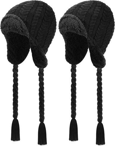 قبعة صياد محبوكة مع غطاء للاذن للشتاء للرجال والنساء للطقس البارد، اسود، مقاس واحد، قطعتين, أسود, One Size in Kuwait