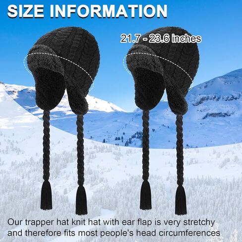 قبعة صياد محبوكة مع غطاء للاذن للشتاء للرجال والنساء للطقس البارد، اسود، مقاس واحد، قطعتين, أسود, One Size in Kuwait