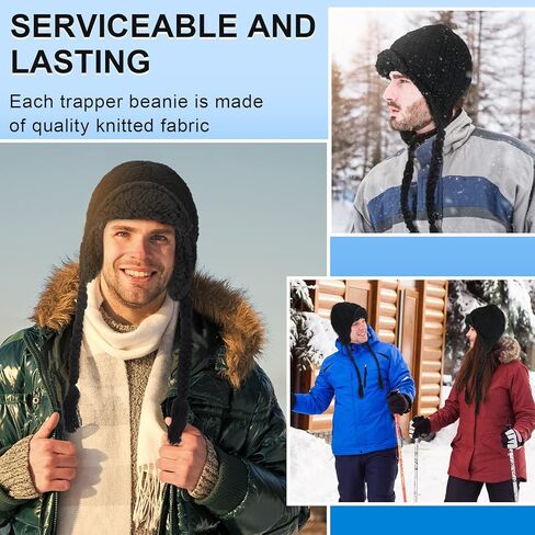 قبعة صياد محبوكة مع غطاء للاذن للشتاء للرجال والنساء للطقس البارد، اسود، مقاس واحد، قطعتين, أسود, One Size in Kuwait