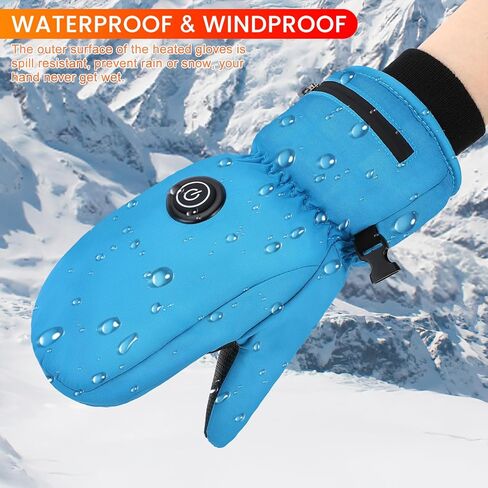 Welltop Heated Mittens Gloves for Kids, Electric Kids Ski Snow Gloves with Touchscreen 7.4V 3000mAh Rechargeable Battery Boys Girls Warm Winter Gloves for Skiing Skating Snowboarding Camping Hiking in Kuwait
