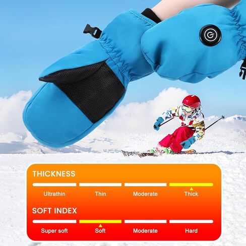 Welltop Heated Mittens Gloves for Kids, Electric Kids Ski Snow Gloves with Touchscreen 7.4V 3000mAh Rechargeable Battery Boys Girls Warm Winter Gloves for Skiing Skating Snowboarding Camping Hiking in Kuwait