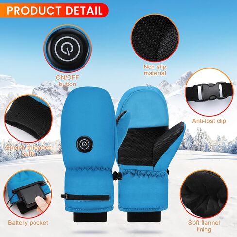 Welltop Heated Mittens Gloves for Kids, Electric Kids Ski Snow Gloves with Touchscreen 7.4V 3000mAh Rechargeable Battery Boys Girls Warm Winter Gloves for Skiing Skating Snowboarding Camping Hiking in Kuwait