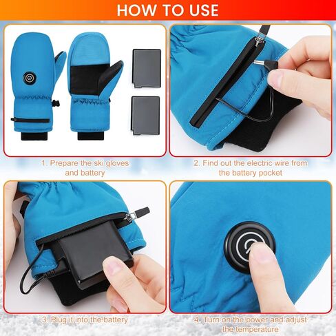 Welltop Heated Mittens Gloves for Kids, Electric Kids Ski Snow Gloves with Touchscreen 7.4V 3000mAh Rechargeable Battery Boys Girls Warm Winter Gloves for Skiing Skating Snowboarding Camping Hiking in Kuwait