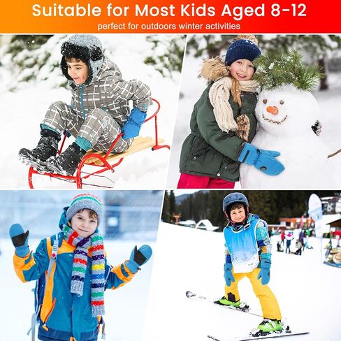 Welltop Heated Mittens Gloves for Kids, Electric Kids Ski Snow Gloves with Touchscreen 7.4V 3000mAh Rechargeable Battery Boys Girls Warm Winter Gloves for Skiing Skating Snowboarding Camping Hiking in Kuwait