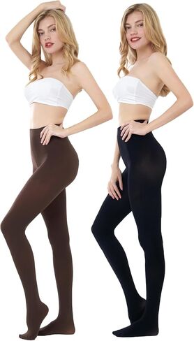 CozyWow Womens Tights 2 Pairs Run Resistant 80D High Waist Solid Color Semi Opaque Tights in Kuwait