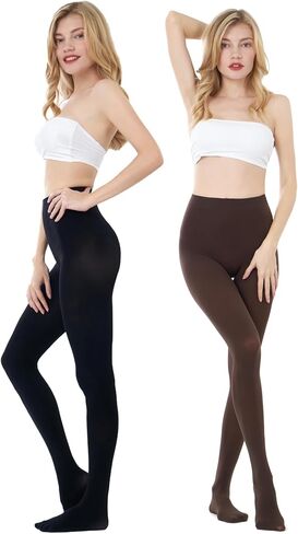 CozyWow Womens Tights 2 Pairs Run Resistant 80D High Waist Solid Color Semi Opaque Tights in Kuwait