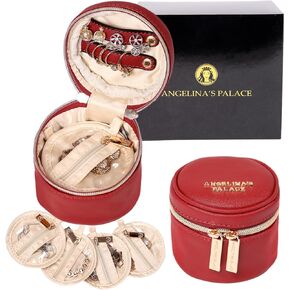 Angelina's Palace Round Jewelry Organizer Case Travel Bag Bridesmaid Gifts Vegan Leather Box for Necklace Earring Bracelet Ring(blossom victorian)