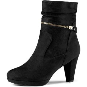 Allegra K Women's Ankle Zip Platform High Heel Mid Calf Boots | 8.1 inches Heel Boot for Women, Faux Suede, Slouch Decor Comfort Fall Chunky Heel Booties Casual Office in Saudi Arabia