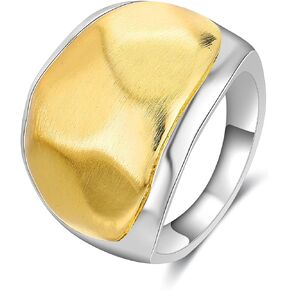 Aprilery Gold Rings for Women, Fashion Chunky Signet Statement Rings Gold Plated Band Ring Wide Metal Round Rings Cocktail Costume Jewelry Gifts for Her