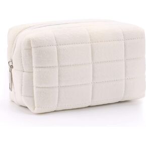 DIVINA VITAE Plush Fluffy Makeup Bag Travel Toiletry Bag Organizer Large Capacity Cute Checkered Aesthetic Brushes Storage Bag Y2k Accessories For Women Girls(White) in Saudi Arabia