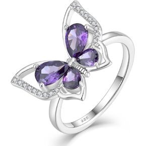 YL Butterfly Rings 925 Sterling Silver Simple Ring Birthstone Statement Rings for Women