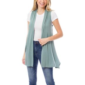 Design by Olivia Women's Sleeveless Draped Open Front Cardigan Layering Long Vest with Side Pockets -Made in USA