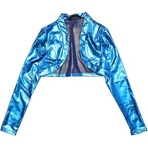 Allegra K Women's Open Front Bolero Shurgs Halloween Long Sleeves Holographic Shiny Party Cropped Metallic Cardigan