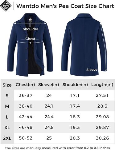Wantdo Men's Single Breasted Pea Coat Windproof  Winter Coat Classic Notched Collar Military Jacket in Saudi Arabia