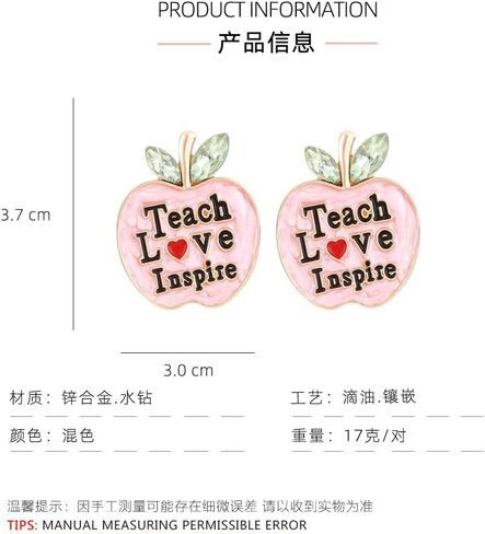 Shining Rhinestone Teacher Earrings Faux Pearl Bead ABC Letter Dangle Earring Enamel Apple Book Pencil Stud Statement Fun Back To School Graduation Jewelry Teacher Appreciation Gifts in Kuwait