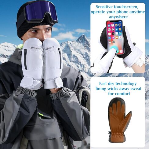 قفازات LACE INN المقاومة للماء للتزلج على الجليد، قفازات دافئة للتزلج على الجليد مع جيب بسحاب، قفازات شتوية على الجليد تعمل باللمس للرجال والنساء in Kuwait