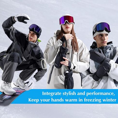 قفازات LACE INN المقاومة للماء للتزلج على الجليد، قفازات دافئة للتزلج على الجليد مع جيب بسحاب، قفازات شتوية على الجليد تعمل باللمس للرجال والنساء in Kuwait