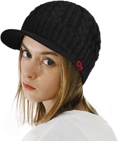 Women's Cable Knitted Visor Beanie Winter Hat with Brim Fleece Lining Baseball Cap in Saudi Arabia