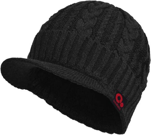 Women's Cable Knitted Visor Beanie Winter Hat with Brim Fleece Lining Baseball Cap in Saudi Arabia