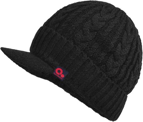 Women's Cable Knitted Visor Beanie Winter Hat with Brim Fleece Lining Baseball Cap in Saudi Arabia