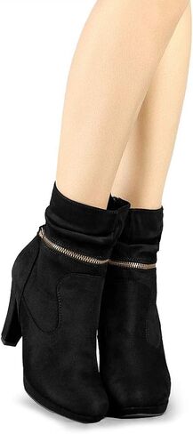 Allegra K Women's Ankle Zip Platform High Heel Mid Calf Boots | 8.1 inches Heel Boot for Women, Faux Suede, Slouch Decor Comfort Fall Chunky Heel Booties Casual Office in Kuwait