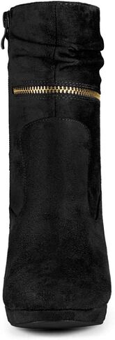 Allegra K Women's Ankle Zip Platform High Heel Mid Calf Boots | 8.1 inches Heel Boot for Women, Faux Suede, Slouch Decor Comfort Fall Chunky Heel Booties Casual Office in Kuwait